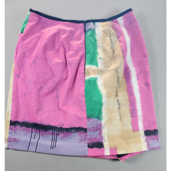 Walter Womens Faux Wrap Skirt Size 10 Watercolor Short Office 80s Y2K - Picture 2 of 7